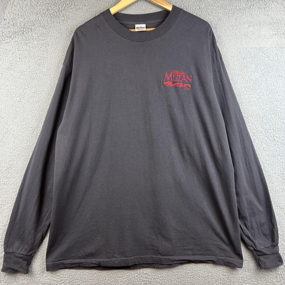 Vintage Disney Mulan Shirt Mens XL Gray Long Sleeve Embroidered Murina 90s